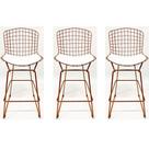 Kit 3 Banquetas BERTOIA maciça cobre assento branco altura 70cm - Poltronas do Sul