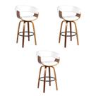 Kit 3 Banquetas Betim Branca PU Base Madeira