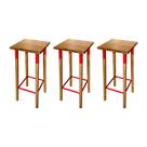Kit 3 Banquetas Bistro Industrial Colors Ferro e Madeira Maciça - Vermelha