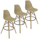 Kit 3 Banquetas Charles Eames Eiffel Wood Design Base Fixa Madeira