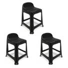 Kit 3 Banquetas de Plástico Banquinho Com Encosto Preto Empilhável