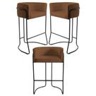 Kit 3 Banquetas Decorativas Base Aço Preto Betina B-262 Veludo Telha - Domi