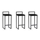 Kit 3 Banquetas Dori Alta Industrial em Aço para Bar Cozinha Balcão Assento Suede - Preto/preto