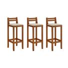 Kit 3 Banquetas em Madeira Maciça Alta 98 Cm Ibiza - Malbec Assento Off White