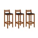 Kit 3 Banquetas em Madeira Maciça Alta 98 Cm Ibiza - Malbec Assento Preto