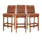 Kit 3 Banquetas Estofada Tecido Sintético Cozinha Bancada Americana Gourmet Madeira de Eucalipto