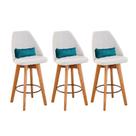 Kit 3 Banquetas Linho Bege E Almofada Azul Turquesa Kit 3 Banquetas Linho Bege E Almofada Azul Turquesa