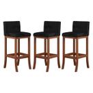 Kit 3 Banquetas Média Encosto Estofado 38x90Cm Espanha Madeira Maciça Castanho Suede Preto CCS