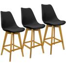 Kit 3 Banquetas Monty Leda Luisa Saarinen Alta Base Fixa Madeira