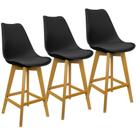 Kit 3 Banquetas Monty Leda Luisa Saarinen Alta Base Fixa Madeira - Preta