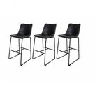Kit 3 Banquetas Munich Estofadas Pretas Com Encosto 74cm Base Metálica