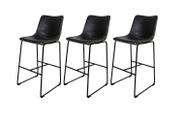 Kit 3 Banquetas Munich Estofadas Pretas com Encosto 74cm Base Metálica