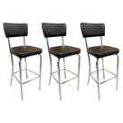 Kit 3 Banquetas Olivia Altura 73cm Bar Cozinha Cromada Assento Grosso Preto Encosto Estofado Kit 3 Banquetas Olivia Altura 73cm Bar Cozinha Cromada Assento Grosso Preto Encosto Estofado