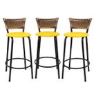 Kit 3 Banquetas Para Balcão 60cm Preta Junco Cappuccino Balcão Bistrô Bar Cozinha Americana Área de Lazer Churrasqueira