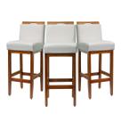 Kit 3 Banquetas Para Cozinha De Madeira Maciça Estofada Com Encosto Para Bancada Americana E Área Gourmet