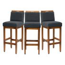 Kit 3 Banquetas Para Cozinha De Madeira Maciça Estofada Com Encosto Para Bancada Americana E Área Gourmet