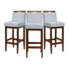 Kit 3 Banquetas Para Cozinha De Madeira Maciça Estofada Com Encosto Para Bancada Americana E Área Gourmet