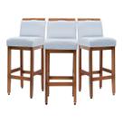 Kit 3 Banquetas Para Cozinha De Madeira Maciça Estofada Com Encosto Para Bancada Americana E Área Gourmet