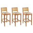 Kit 3 Banquetas Rattan com Pés em Madeira Maciça Ariel