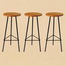 Kit 3 Banquetas Retro Ferro Industrial Assento Madeira 70cm