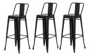Kit 3 Banquetas Tolix Iron com Encosto Preto Brilhante Industrial Aço Cozinha Bar Bistrô Bancada Kit 3 Banquetas Tolix Iron com Encosto Preto Brilhante Industrial Aço Cozinha Bar Bistrô Bancada