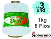Kit 3 Barbantes 1kg Fio 8 Soberano Branco crochê trico
