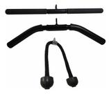 Kit 3 Barra Puxador Triceps Pulley Reto Giro Curvo Corda