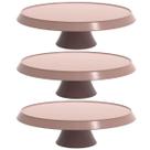Kit 3 Bases Porta Bolos Tortas Doces 28cm com Pedestal Bubble Crippa Boleiras Cor Amêndoa
