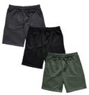 Kit 3 Bermuda Masculina Moletom WSS Basic Preto, Cinza e Verde