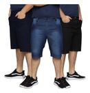 Kit 3 Bermudas Jeans Masculina Tradicional Algodão Plus Size Premium
