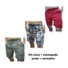 Kit 3 bermudas shorts masculino poliéster com elastano bolsos laterais