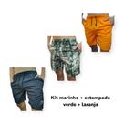 Kit 3 bermudas shorts masculino poliéster com elastano bolsos laterais