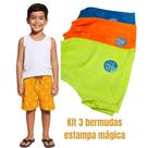 Kit 3 Bermudas Tactel Infantil Menino 10 ao14 Estampa Aparece Na Água