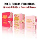Kit 3 - Bíblias Sagrada Feminina Média Botão e Caneta ARC - João Ferreira de Almeida Kit 3 - Bíblias Sagrada Feminina Média Botão e Caneta ARC - João Ferreira de Almeida