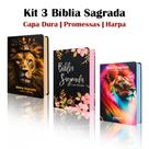 Kit 3 Biblias Sagrada Letra Gigante - Capa Dura Leão - Palavras de Jesus em Vermelho - C/ Harpa