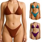 Kit 3 Biquini Cortininha Canelado De Amarrar Calcinha Asa Delta Sutiã Sem Bojo