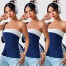 Kit 3 Blusa Blusinha Feminina sem alça Faixa Bicolor Visco Fenda Casual