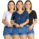 Kit 3 Blusa Camiseta Básica Feminina Manga Curta