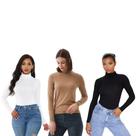 Kit 3 Blusa Feminina Cacharrel Justa Manga Longa Gola Alta Basica Frio