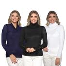 Kit 3 Blusa Feminina Tricô Deconte V Gola Alta Manga Botão Lã Lisa Inverno Kit 3 Blusa Feminina Tricô Deconte V Gola Alta Manga Botão Lã Lisa Inverno