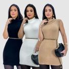 Kit 3 Blusa Feminina Tricot Sem Manga Gola Longa Outono