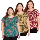 Kit 3 Blusa Malha Fria Feminina Estampadas Senhoras Verão