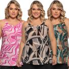 Kit 3 Blusa Plus Size Feminina Versátil Estampada Alcinha