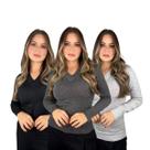 Kit 3 Blusa Trico Basica Feminina Decote V Manga Longa