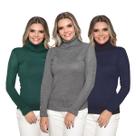Kit 3 Blusa Tricot Feminina Gola Alta Cacharrel Manga Longa Inverno 2024