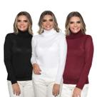 Kit 3 Blusa Tricot Feminina Gola Alta Cacharrel Manga Longa Inverno 2024