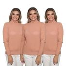 Kit 3 Blusa Tricot Feminina Gola Alta Cacharrel Manga Longa Inverno 2024
