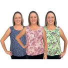 Kit 3 Blusas Batas Femininas Regatas Estampadas Moda Verão Kit 3 Blusas Batas Femininas Regatas Estampadas Moda Verão