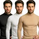 Kit 3 Blusas Cacharrel Masculina Canelada Manga Longa Gola Alta para Frio