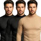 Kit 3 Blusas Cacharrel Masculina Canelada Manga Longa Gola Alta para Frio Kit 3 Blusas Cacharrel Masculina Canelada Manga Longa Gola Alta para Frio